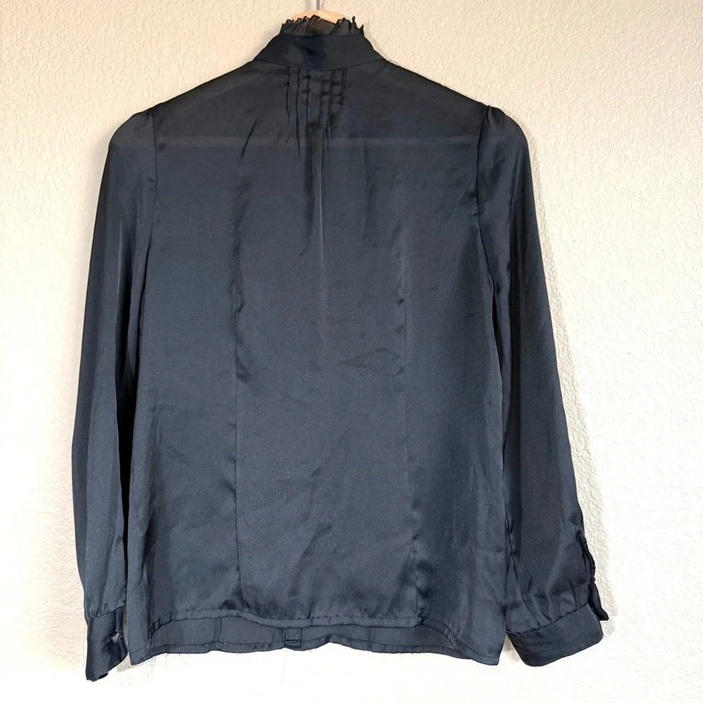 Women's Black Ruffle Front Button Blouse Flowy Y2K Style Size S Whimsigoth - Picture 2 of 7